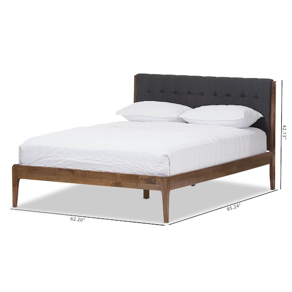 Baxton Studio Clifford Dark Grey and Wood Finish Queen Size Platform Bed - 135-7382