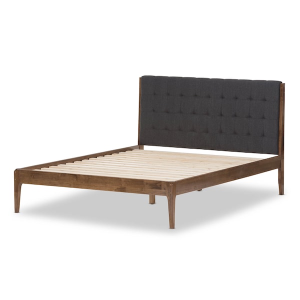 Baxton Studio Clifford Dark Grey and Wood Finish Queen Size Platform Bed - 135-7382