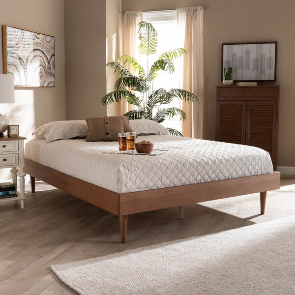 Baxton Studio Rina Mid-Century Ash Walnut Finished Queen Size Wood Bed Frame - 159-9814