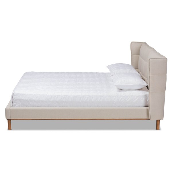 Baxton Studio Gretchen Beige Upholstered and Walnut Wood King Size Platform Bed - 164-10661