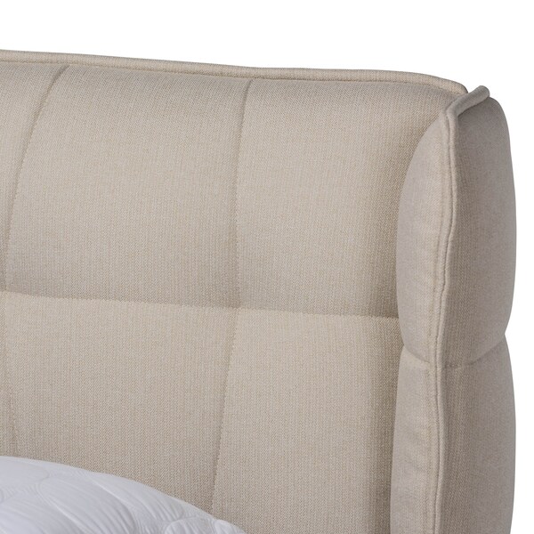 Baxton Studio Gretchen Beige Upholstered and Walnut Wood King Size Platform Bed - 164-10661