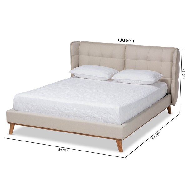 Baxton Studio Gretchen Beige Upholstered and Walnut Wood King Size Platform Bed - 164-10661
