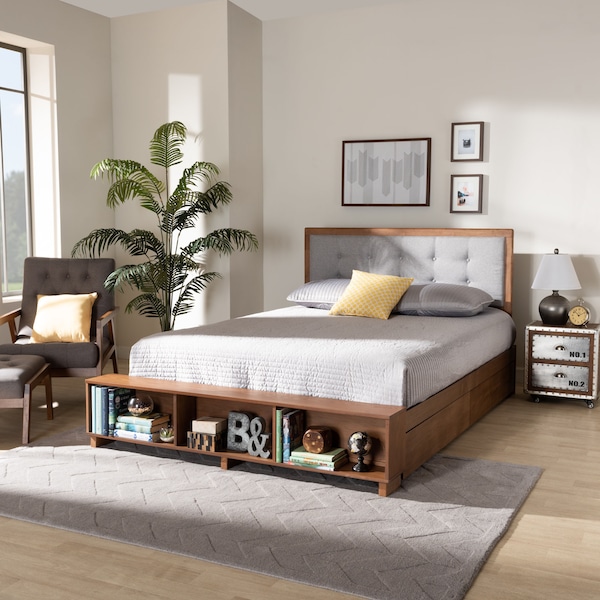 Baxton Studio Cosma Ash Walnut Wood 4-Drawer King Size Platform Storage Bed - 173-9436-10670