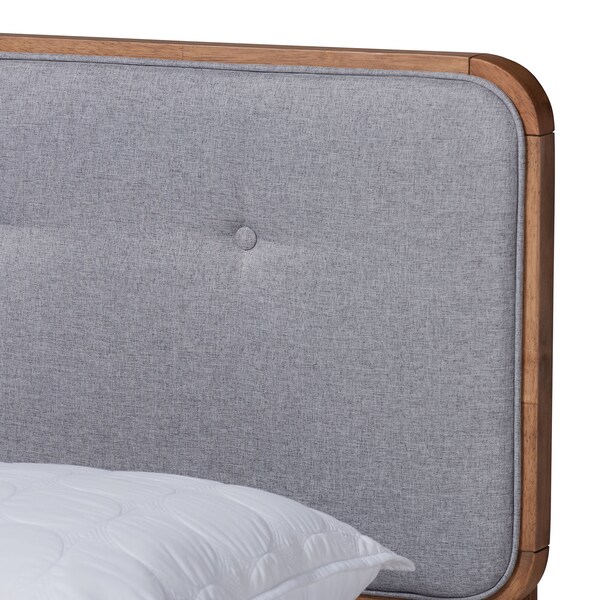 Baxton Studio Dilara Light Grey Upholstered Walnut Finished Full Size Platform Bed - 156-9407-9440