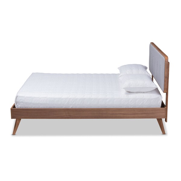 Baxton Studio Dilara Light Grey Upholstered Walnut Finished Full Size Platform Bed - 156-9407-9440