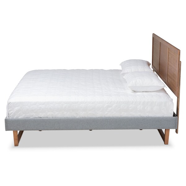 Baxton Studio Allegra Grey Upholstered and Walnut Wood King Size Platform Bed - 164-9415-9421