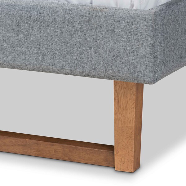 Baxton Studio Allegra Grey Upholstered and Walnut Wood King Size Platform Bed - 164-9415-9421