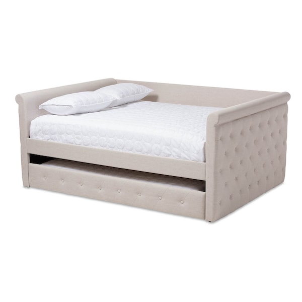 Baxton Studio Alena Light Beige Upholstered Queen Size Daybed with Trundle - 147-8729