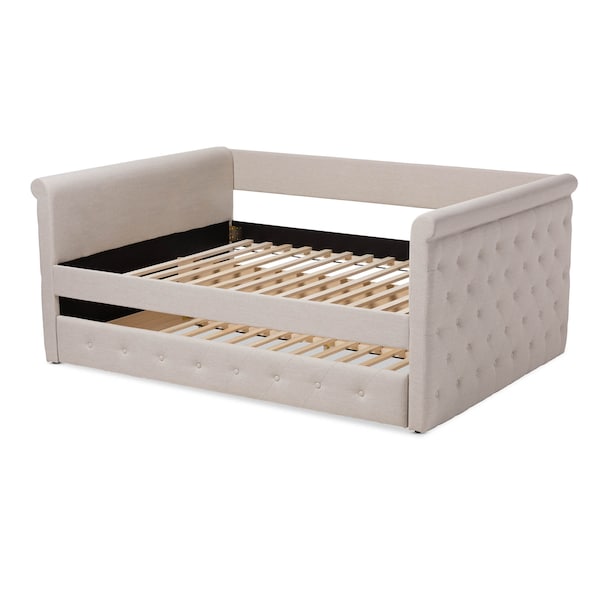 Baxton Studio Alena Light Beige Upholstered Queen Size Daybed with Trundle - 147-8729