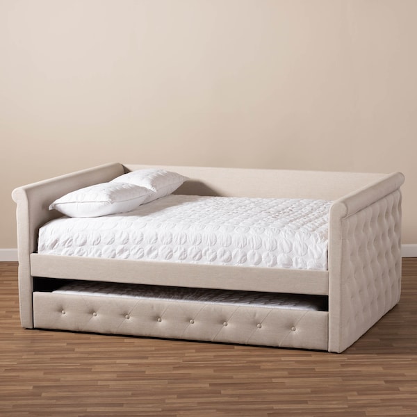 Baxton Studio Alena Light Beige Upholstered Queen Size Daybed with Trundle - 147-8729