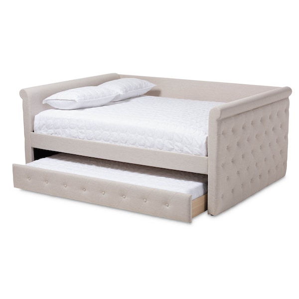Baxton Studio Alena Light Beige Upholstered Queen Size Daybed with Trundle - 147-8729