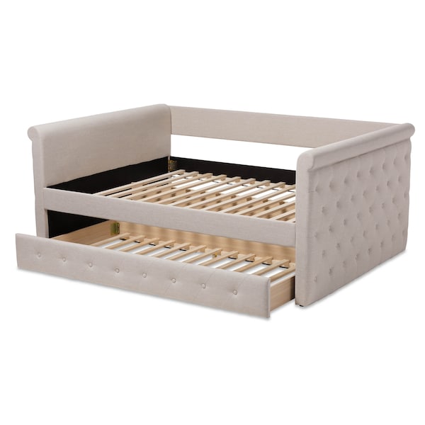 Baxton Studio Alena Light Beige Upholstered Queen Size Daybed with Trundle - 147-8729