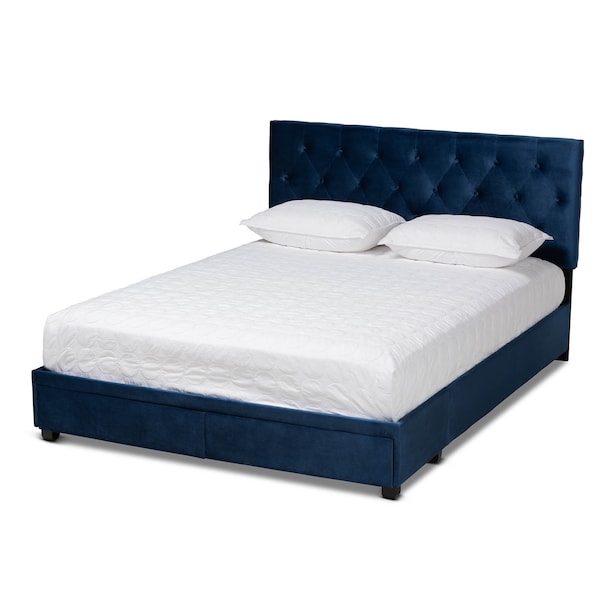 Baxton Studio Caronia Navy Blue Velvet 2-Drawer King Size Platform Storage Bed - 161-10215