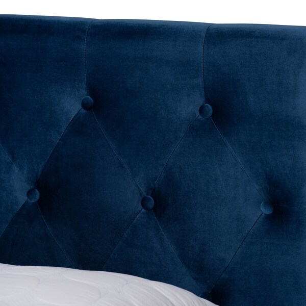 Baxton Studio Caronia Navy Blue Velvet 2-Drawer King Size Platform Storage Bed - 161-10215