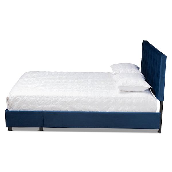 Baxton Studio Caronia Navy Blue Velvet 2-Drawer King Size Platform Storage Bed - 161-10215