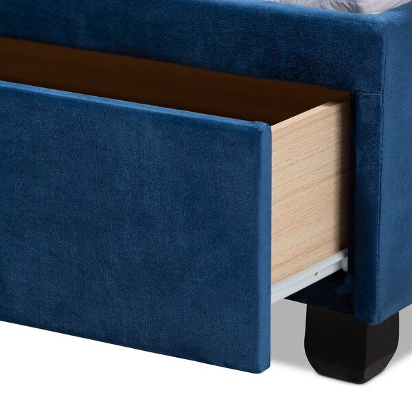 Baxton Studio Caronia Navy Blue Velvet 2-Drawer King Size Platform Storage Bed - 161-10215