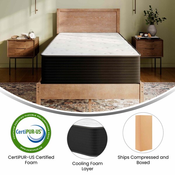 Flash Furniture Dream Cooling Gel 12 Inch Foam and Pocket Spring Hybrid Mattress, Twin Mattress in a Box - BS-E230P-R-T-12-C-BK-GG