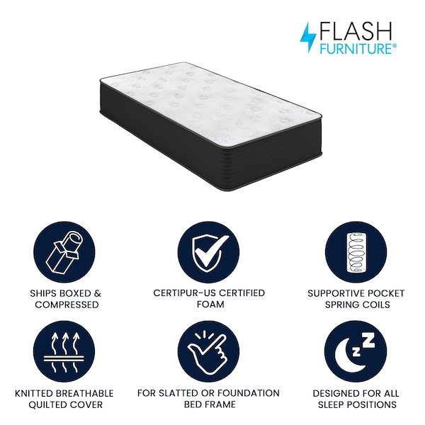 Flash Furniture Dream Cooling Gel 12 Inch Foam and Pocket Spring Hybrid Mattress, Twin Mattress in a Box - BS-E230P-R-T-12-C-BK-GG