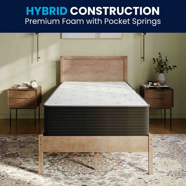 Flash Furniture Dream Cooling Gel 12 Inch Foam and Pocket Spring Hybrid Mattress, Twin Mattress in a Box - BS-E230P-R-T-12-C-BK-GG