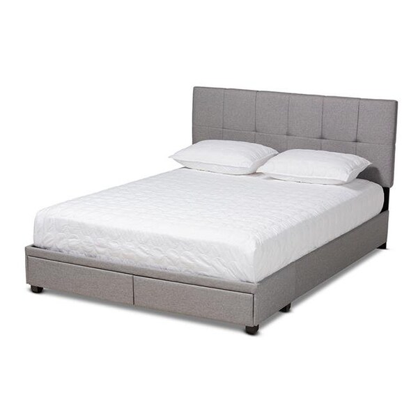 Baxton Studio Baxton Studio Netti-Grey-Queen Netti Light Grey Fabric Upholstered 2-Drawer Queen Size Platform Storage Bed - NETTI-GREY-QUEEN