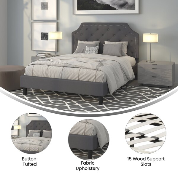 Flash Furniture Brighton Queen Platform Bed, Dark Gray - SL-BK4-Q-DG-GG