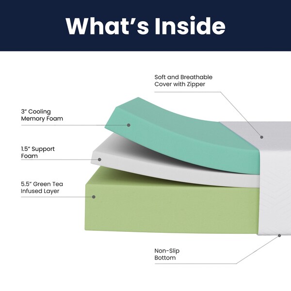 Flash Furniture Cloud Green Tea Cooling Gel 3-Layer Memory Foam 10in. Queen Mattress in a Box, Washable Cover - CL-MFB3L-10-Q-GG