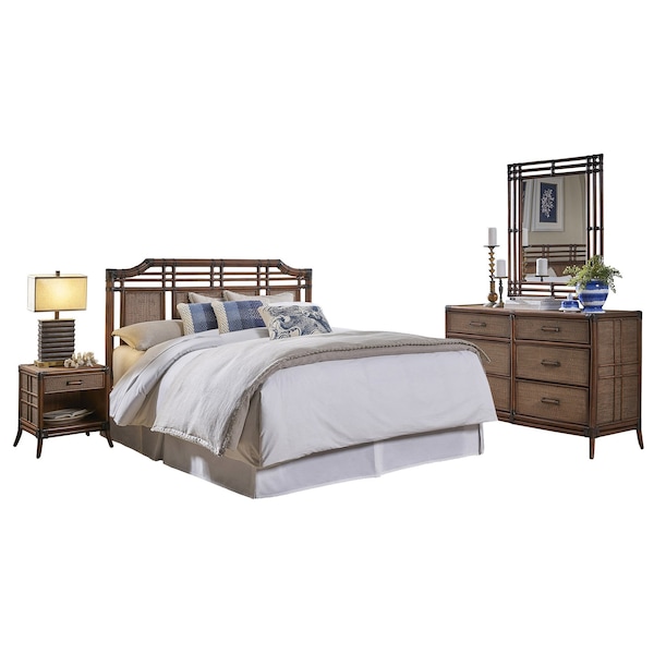 Hospitality Rattan Home Palm Cove 4-Piece King Bedroom Set - 1102-5647-ATQ-4BK-GL