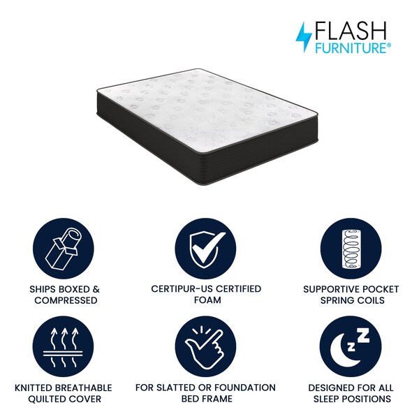 Flash Furniture Dream Cooling Gel 10 Inch Foam and Pocket Spring Hybrid Mattress, Full Mattress in a Box - BS-E230P-R-F-10-C-BK-GG