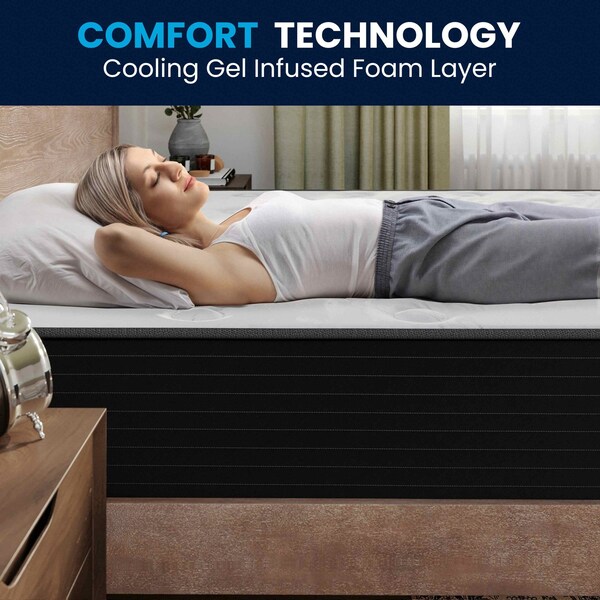 Flash Furniture Dream Cooling Gel 10 Inch Foam and Pocket Spring Hybrid Mattress, Full Mattress in a Box - BS-E230P-R-F-10-C-BK-GG