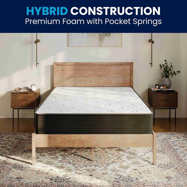 Flash Furniture Dream Cooling Gel 10 Inch Foam and Pocket Spring Hybrid Mattress, Full Mattress in a Box - BS-E230P-R-F-10-C-BK-GG