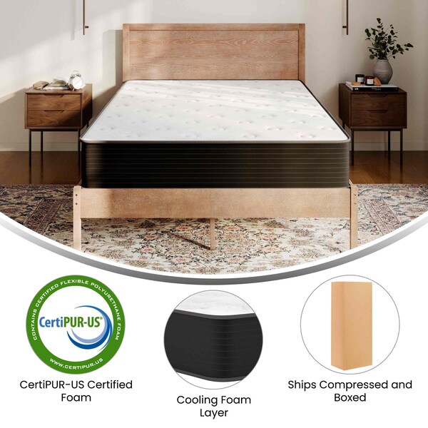 Flash Furniture Dream Cooling Gel 10 Inch Foam and Pocket Spring Hybrid Mattress, Full Mattress in a Box - BS-E230P-R-F-10-C-BK-GG
