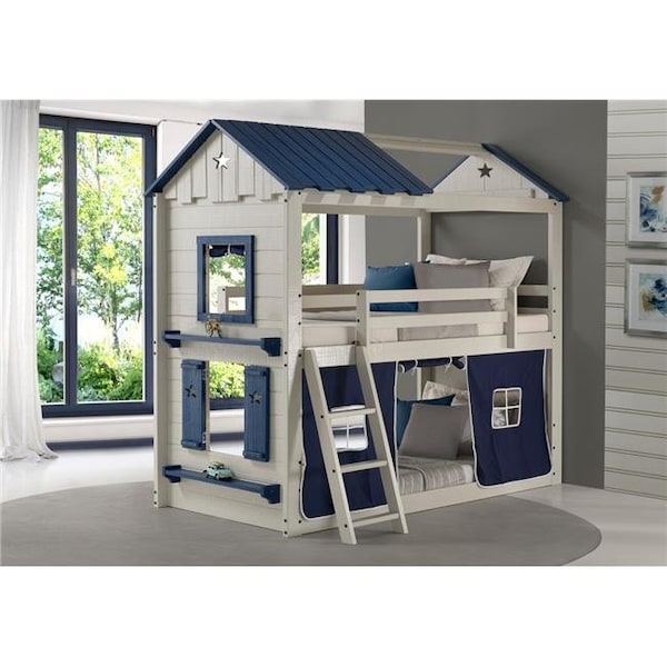 Donco Kids Donco Kids PD-1580TTLGB-1575TB Twin Over Star Gaze Bunk Bed; Grey & Blue with Blue Tent - PD_1580TTLGB_1575TB