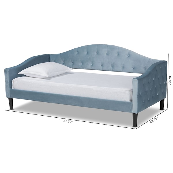 Baxton Studio Benjamin ModernLight Blue Velvet Upholstered and Dark Brown Finished Wood Twin Size Daybed - 200-12559-ZORO