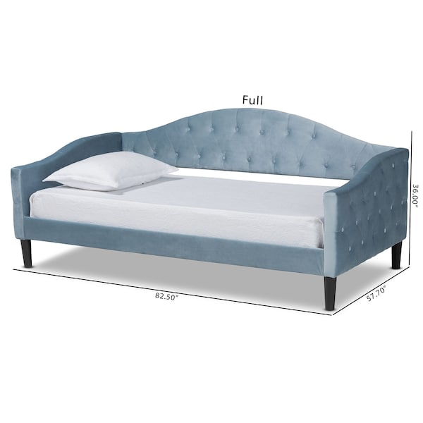 Baxton Studio Benjamin ModernLight Blue Velvet Upholstered and Dark Brown Finished Wood Twin Size Daybed - 200-12559-ZORO