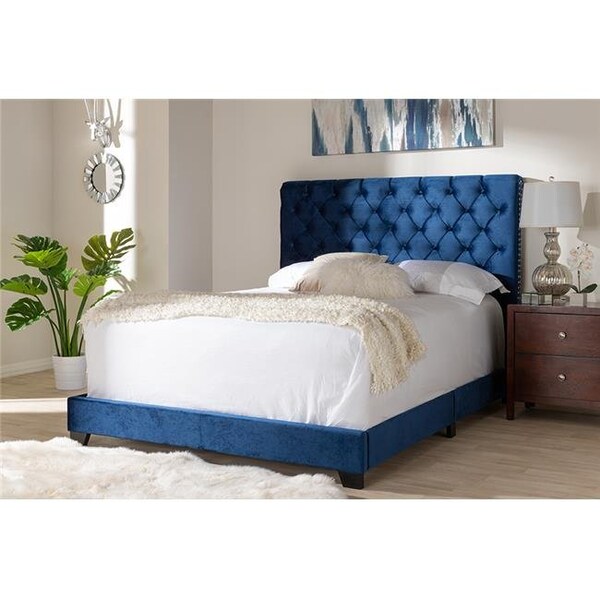 Baxton Studio Baxton Studio Candace-Navy-King Candace Luxe & Glamour Navy Velvet Upholstered Bed - King Size - CANDACE-NAVY-KING