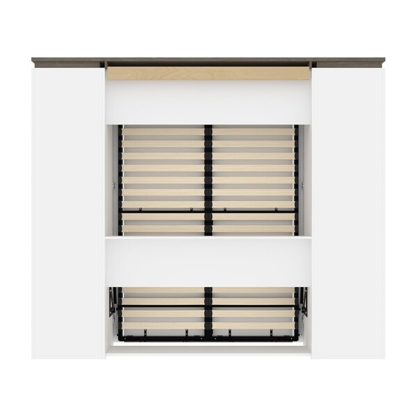 Bestar Orion 98W Full Murphy Bed and Narrow Storage Solutions with Drawers (99W), White & Walnut Grey - 116862-000017