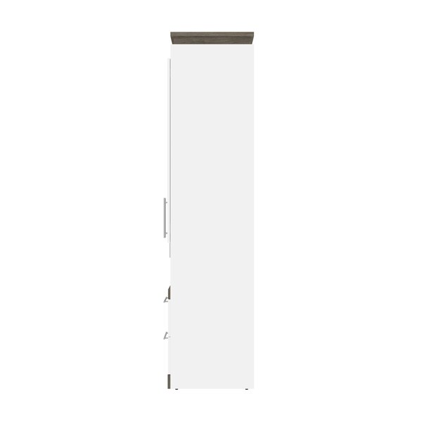 Bestar Orion 98W Full Murphy Bed and Narrow Storage Solutions with Drawers (99W), White & Walnut Grey - 116862-000017
