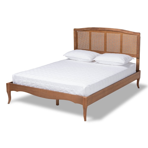 Baxton Studio Marieke Ash Walnut Finished and Rattan Full Size Platform Bed - 159-9806-9807