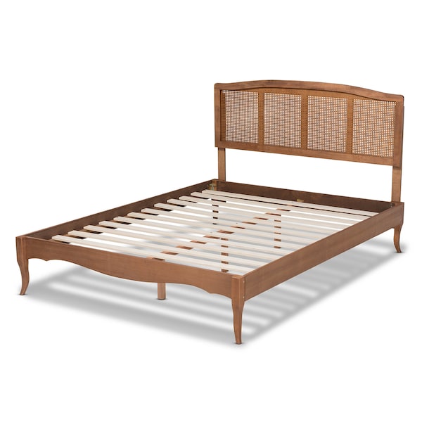 Baxton Studio Marieke Ash Walnut Finished and Rattan Full Size Platform Bed - 159-9806-9807