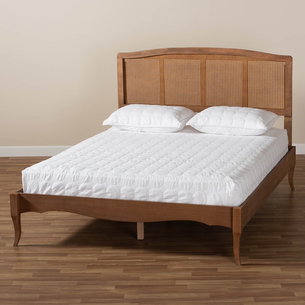 Baxton Studio Marieke Ash Walnut Finished and Rattan Full Size Platform Bed - 159-9806-9807