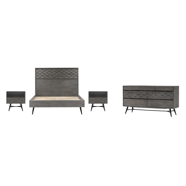 Armen Living Makena 4 Piece Queen Bedroom Set in Gray Acacia Wood - SETMKBDQN4A