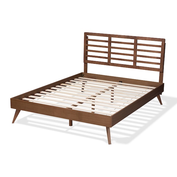 Baxton Studio Calisto Mid-Century Walnut Brown Finished Wood Full Size Platform Bed - 156-9407-9422