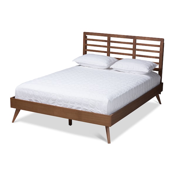 Baxton Studio Calisto Mid-Century Walnut Brown Finished Wood Full Size Platform Bed - 156-9407-9422
