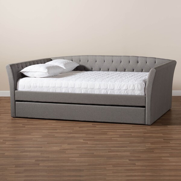 Baxton Studio Delora Light Grey Full Size Daybed with Roll-Out Trundle Bed - 158-9662