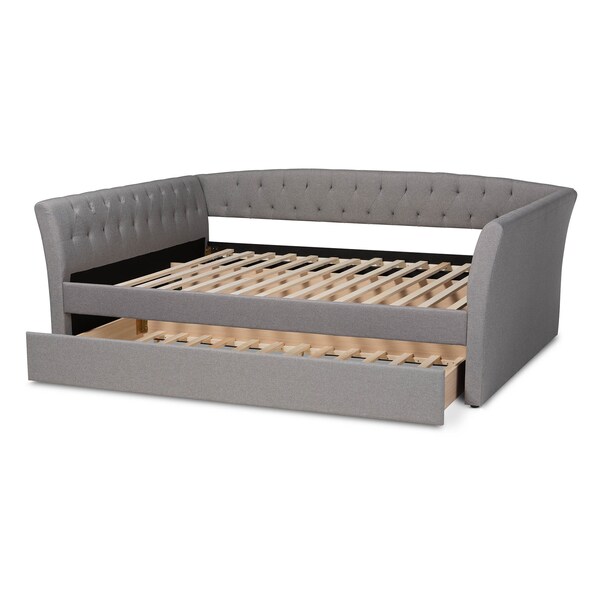 Baxton Studio Delora Light Grey Full Size Daybed with Roll-Out Trundle Bed - 158-9662