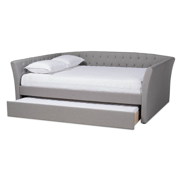 Baxton Studio Delora Light Grey Full Size Daybed with Roll-Out Trundle Bed - 158-9662