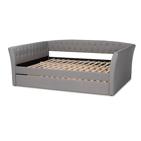 Baxton Studio Delora Light Grey Full Size Daybed with Roll-Out Trundle Bed - 158-9662