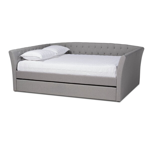 Baxton Studio Delora Light Grey Full Size Daybed with Roll-Out Trundle Bed - 158-9662