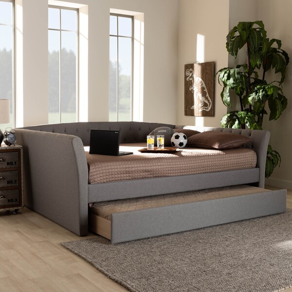 Baxton Studio Delora Light Grey Full Size Daybed with Roll-Out Trundle Bed - 158-9662
