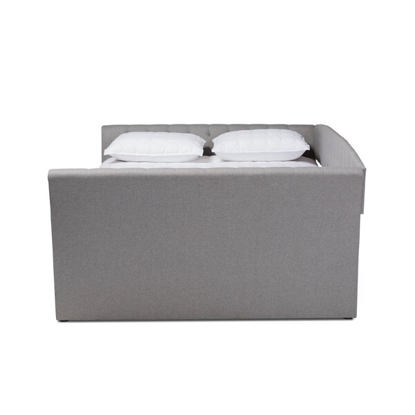 Baxton Studio Delora Light Grey Full Size Daybed with Roll-Out Trundle Bed - 158-9662